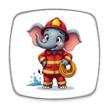 Motif éléphant pompier pour enfants - Magnet carré - blanc - Devant