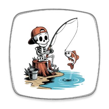 Pêche au squelette avec poisson à l’hameçon - Magnet carré - blanc - Devant