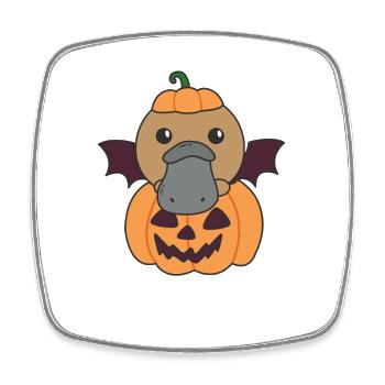 Platypus Happy Halloween Pumpkin Bat - Square fridge magnet - white - Front