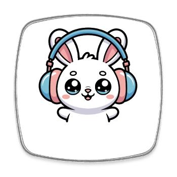  Hase Mit Kopfhörern Coole Musikliebhaber - Viereckiger Kühlschrankmagnet - Weiß - Vorne