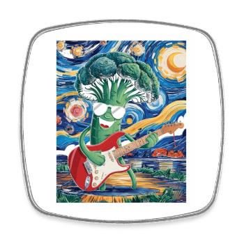 Broccoli with guitar in the starry sky - Square fridge magnet - white - Front