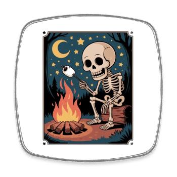  Skeleton Eating Smores Hiker Camper Halloween - Viereckiger Kühlschrankmagnet - Weiß - Vorne