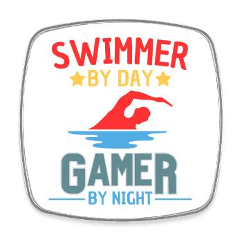 Swimmer By Day Gamer By Night - Viereckiger Kühlschrankmagnet - Weiß - Vorne