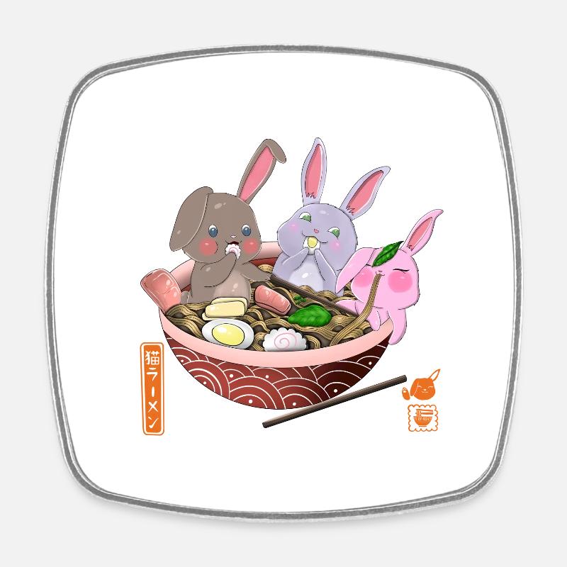 Kawaii Rabbits Eating Ramen - Square fridge magnet - white