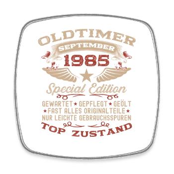 40th Birthday Gift Classic Car September 1985 - Square fridge magnet - white - Front