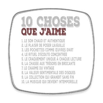 10 choses que j’aime musique rétro vinyles - Magnet carré - blanc - Devant