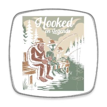Humorous fishing design with Bigfoot, aliens etc. - Square fridge magnet - white - Front