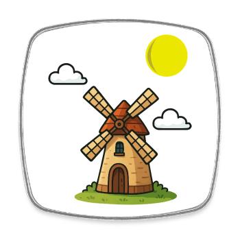 Malerischer Windmühlen-Print im Vintage-Stil - Viereckiger Kühlschrankmagnet - Weiß - Vorne