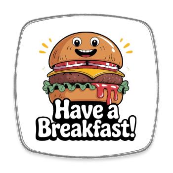 Whimsical Hamburger with Smile and Text - Square fridge magnet - white - Front