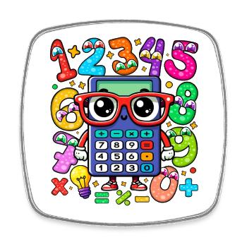 Robot mathématique fantaisiste avec chiffres numérotés - Magnet carré - blanc - Devant