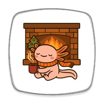 Axolotl Weihnachten gemütlich am Kamin - Viereckiger Kühlschrankmagnet - Weiß - Vorne
