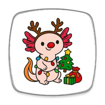 Weihnachts Axolotl mit Lichterkette - Viereckiger Kühlschrankmagnet - Weiß - Vorne