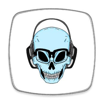 Skull with headphones and glasses - Square fridge magnet - white - Front