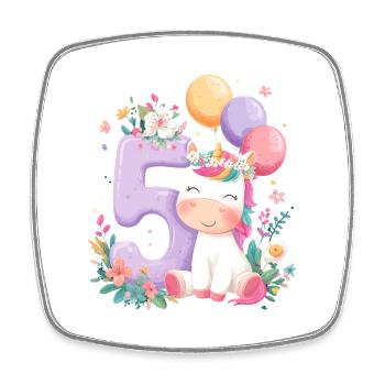 Unicorn Birthday 5 Birthday Number - Square fridge magnet - white - Front