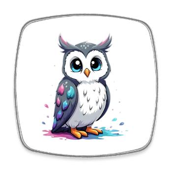 Cute Manga Owl Art for Kids - Square fridge magnet - white - Front