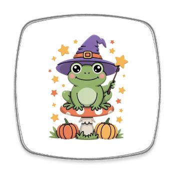 Witch frog on toadstool with pumpkins - Square fridge magnet - white - Front