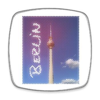 Berlin Fernsehturm Neon Design - Viereckiger Kühlschrankmagnet - Weiß - Vorne