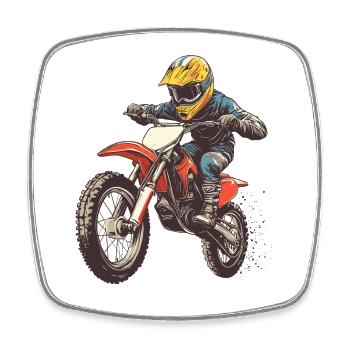 Motorcyclist with helmet and cross bike - Square fridge magnet - white - Front