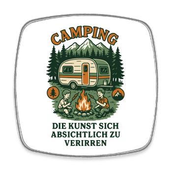 Camper Humor lustiges Camping Design Retro Stil - Viereckiger Kühlschrankmagnet - Weiß - Vorne