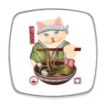 Adorable bol de nouilles Cat Connoisseur - Magnet carré - blanc - Devant