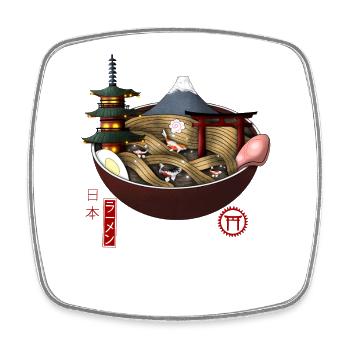 Kawaii Japanische Ramen Bowl mit Mount Fuji - Viereckiger Kühlschrankmagnet - Weiß - Vorne