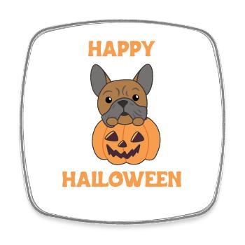 Bulldog in pumpkin cute dogs Happy Halloween - Square fridge magnet - white - Front