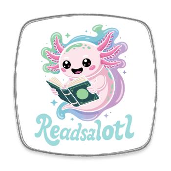 Readsalotl Axolotl Reading Books - Square fridge magnet - white - Front