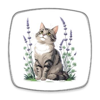 Elegante Katze mit Lavendel und Klee - Viereckiger Kühlschrankmagnet - Weiß - Vorne