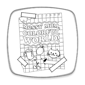 Messy Mom, Colorful World – Doodle Look - Square fridge magnet - white - Front