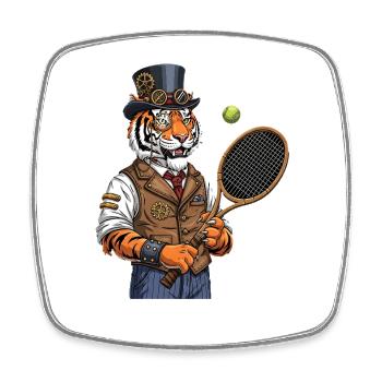 Steampunk Tiger Tennis Gentleman Stil - Viereckiger Kühlschrankmagnet - Weiß - Vorne