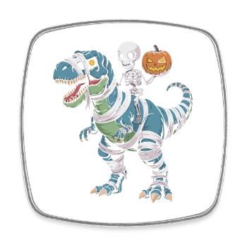 T-Rex d’Halloween avec skellet et citrouille - Magnet carré - blanc - Devant