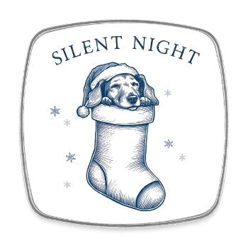 Silent Night – Dackel in Weihnachtssocke - Viereckiger Kühlschrankmagnet - Weiß - Vorne