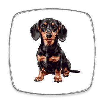 Charming dachshund portrait on fabric - Square fridge magnet - white - Front