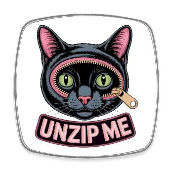 Unzip Cat Humor - Viereckiger Kühlschrankmagnet - Weiß - Vorne