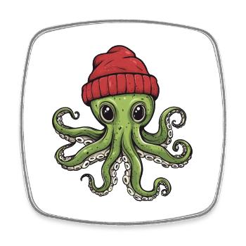 Humorous octopus with hat - Square fridge magnet - white - Front
