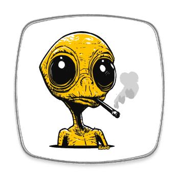 Alien mit Zigarette Vintage Design - Viereckiger Kühlschrankmagnet - Weiß - Vorne