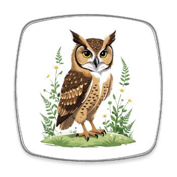 Portrait de hibou avec des fleurs printanières - Magnet carré - blanc - Devant