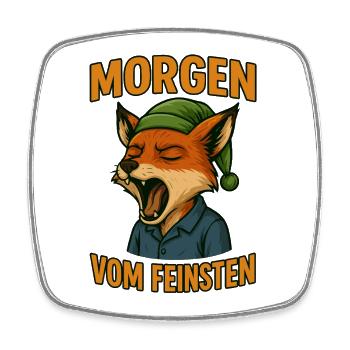 Yogahafter Fuchs mit Morgenmütze - Viereckiger Kühlschrankmagnet - Weiß - Vorne