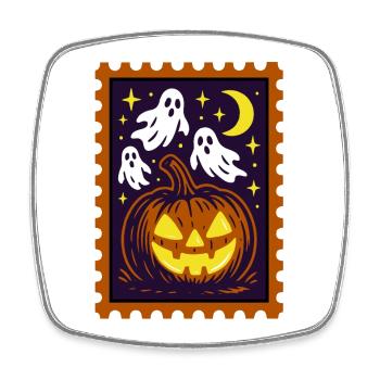 Ghost, Halloween Party Costume - Postage Stamp - Square fridge magnet - white - Front