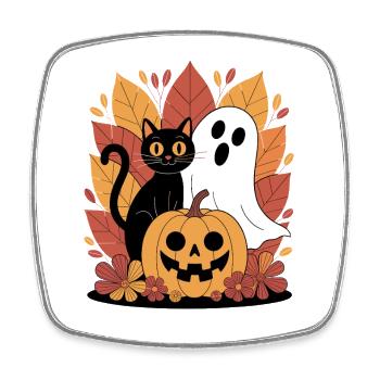 Geist Kürbis Katze Niedliches Halloween Herbst - Viereckiger Kühlschrankmagnet - Weiß - Vorne