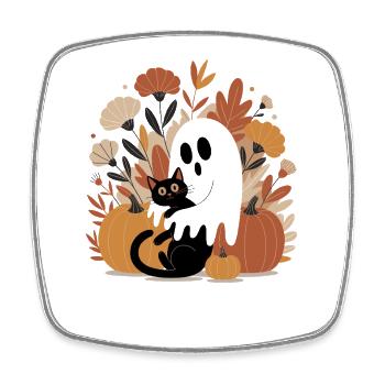Geist Kürbis Katze Niedliches Halloween Herbst - Viereckiger Kühlschrankmagnet - Weiß - Vorne