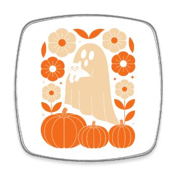 Geist Kürbis Katze Vintage Blumen Halloween Herbst - Viereckiger Kühlschrankmagnet - Weiß - Vorne