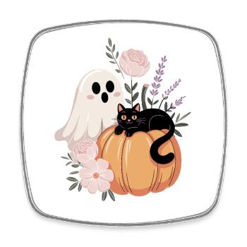 Geist Kürbis Katze Vintage Blumen Halloween Herbst - Viereckiger Kühlschrankmagnet - Weiß - Vorne