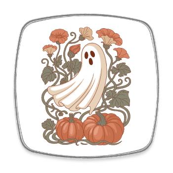 pumpkin flowers autumn ghost Halloween - Square fridge magnet - white - Front