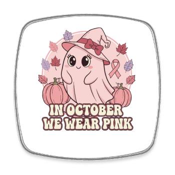 Autumnal Pink Halloween Design - Square fridge magnet - white - Front