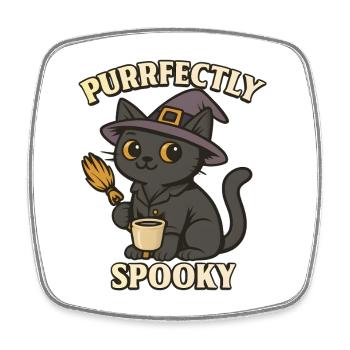  Katzenhexe – Purrfectly Spooky - Viereckiger Kühlschrankmagnet - Weiß - Vorne