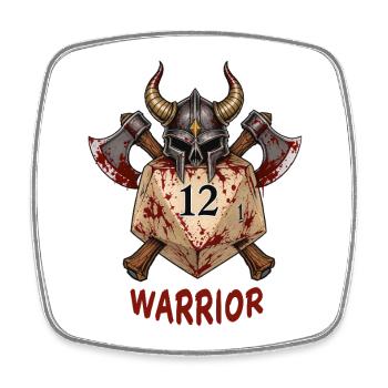 W20 mit Ritterhelm & Äxten – Warrior Dice - Viereckiger Kühlschrankmagnet - Weiß - Vorne