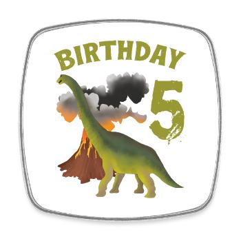 5 Jahre alter Geburtstag Junge Dino Volcano - 5. - Viereckiger Kühlschrankmagnet - Weiß - Vorne