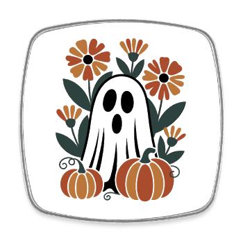 ghost pumpkin flowers retro Halloween autumn - Square fridge magnet - white - Front