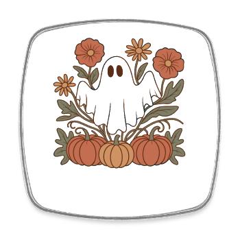 pumpkin flowers autumn ghost Halloween - Square fridge magnet - white - Front